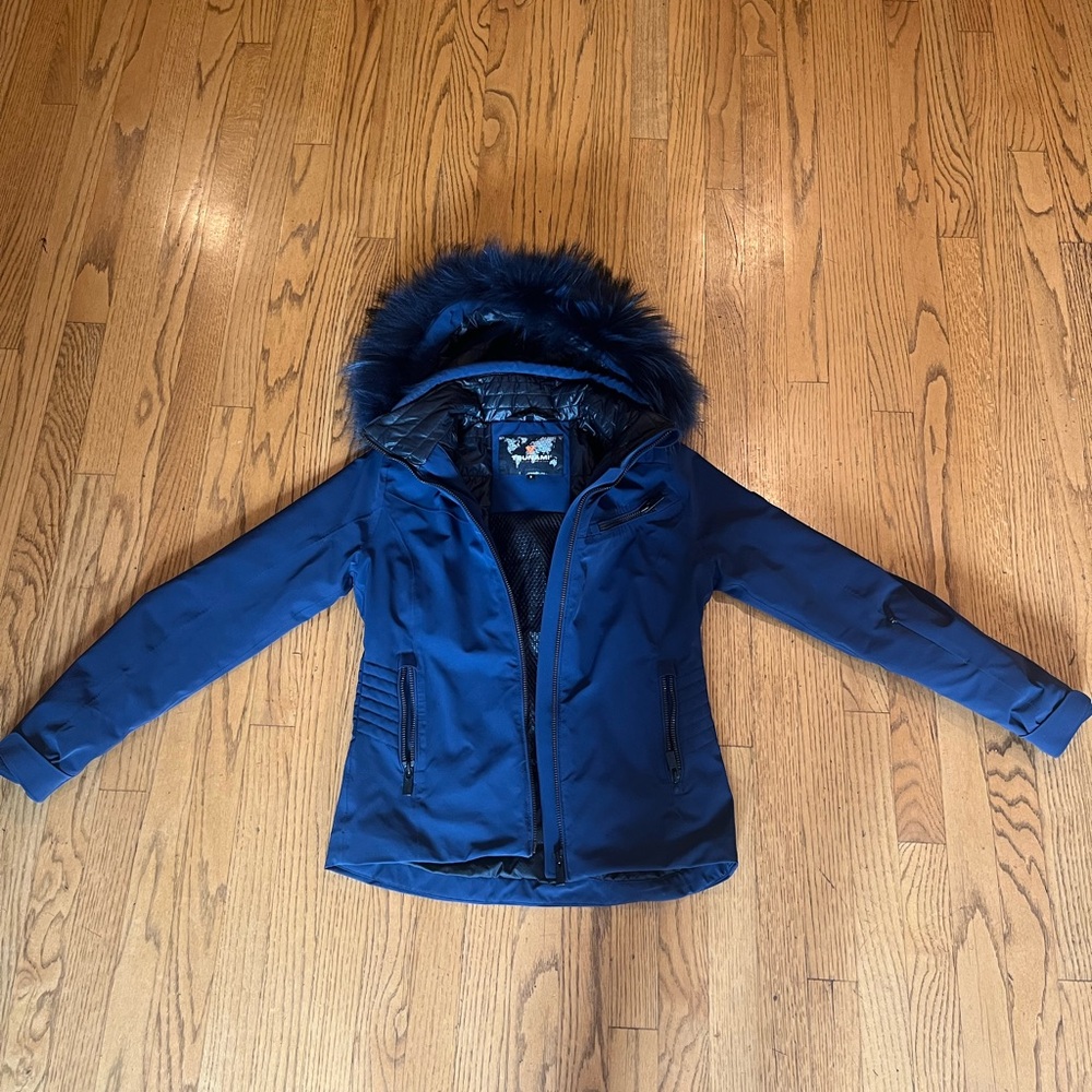 Navy Blue Ski Jacket with Fur Trim